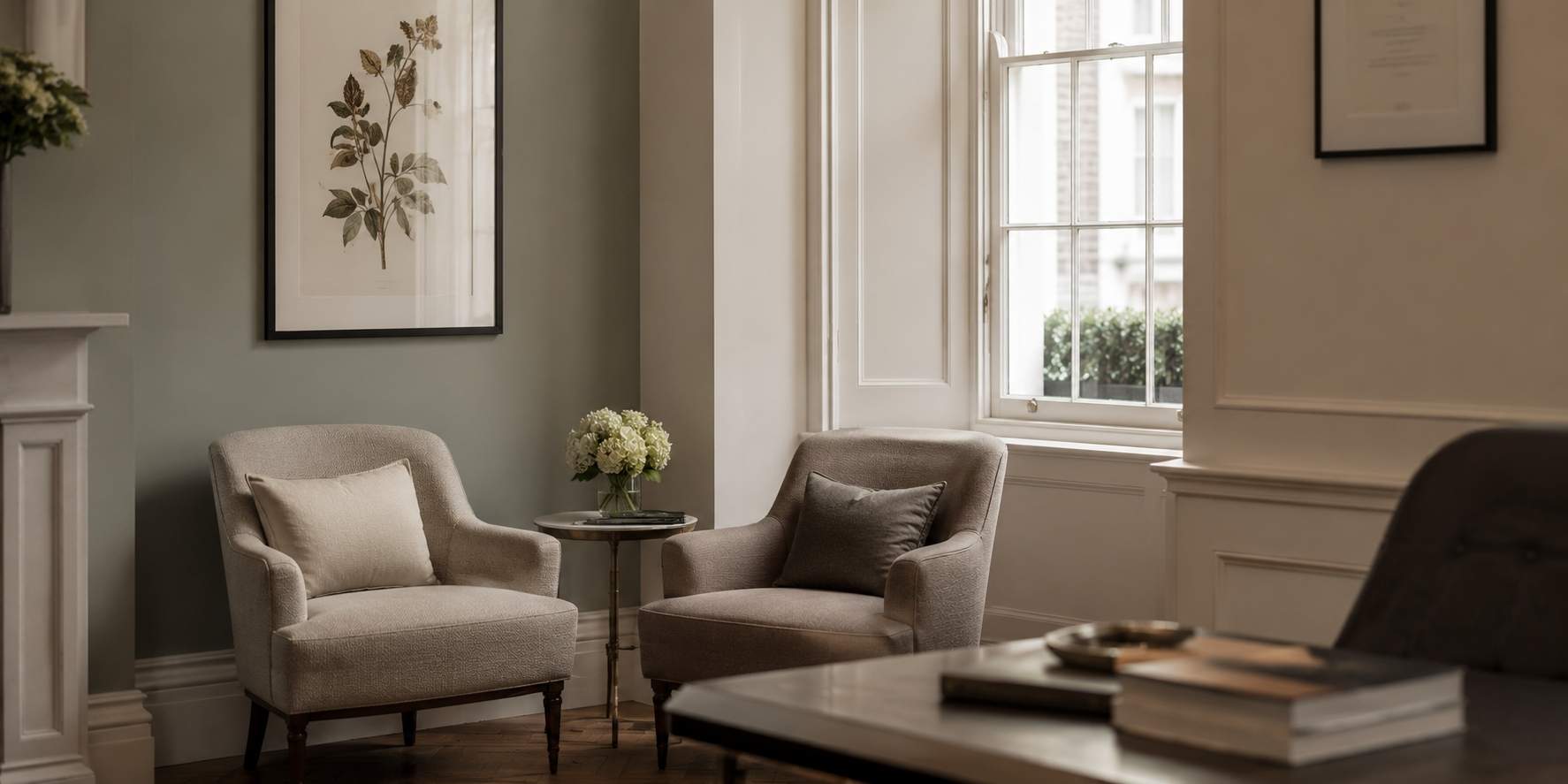 A calm, elegant clinic waiting room